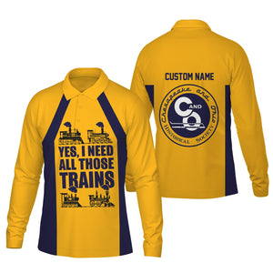 Railspirit Custom Name Chesapeake and Ohio Railway Long Sleeve Polo Shirt Yes I Need All Those Train C&O Printed Shirt