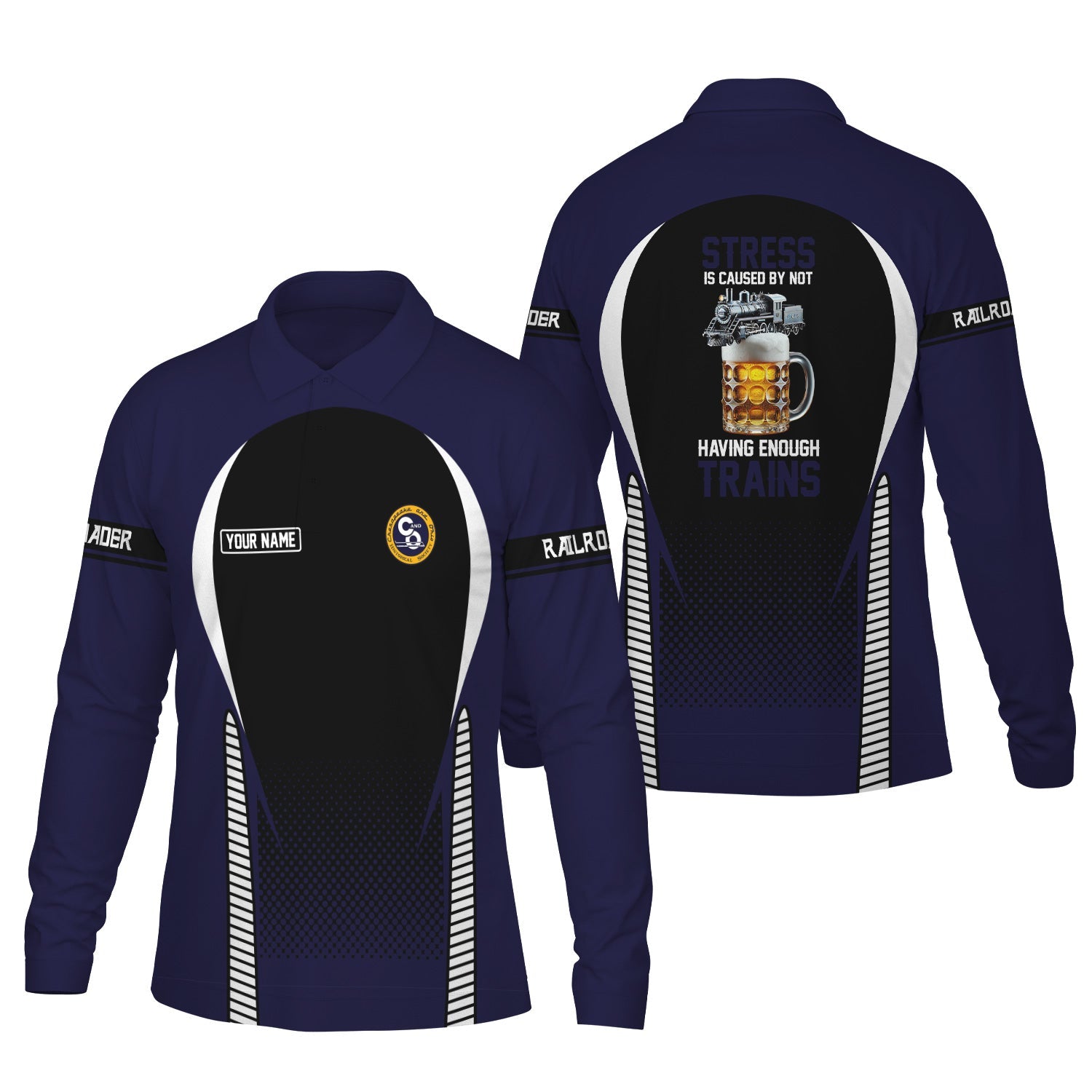 Railspirit Personalized Chesapeake and Ohio Railway Long Sleeve Polo Shirt C&O Train Long Sleeve Polo Shirt Gift Idea For Train Lover