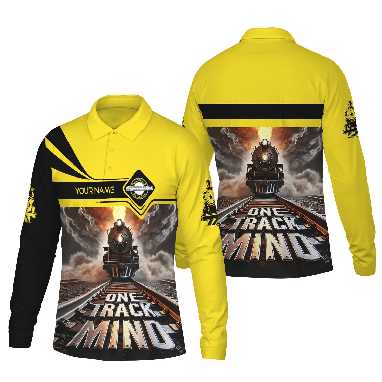 Railspirit Personalized Clinchfield Railroad Long Sleeve Polo Shirt One Track Mind Train Printed Shirt