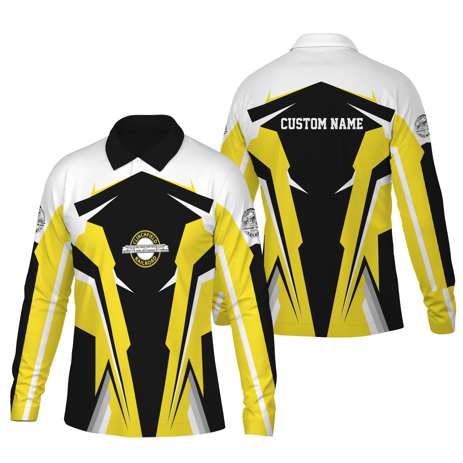 Railspirit Personalized Clinchfield Railroad Long Sleeve Polo Shirt Strong Line Train Long Sleeve Polo Shirt Gift Idea For Train Lover