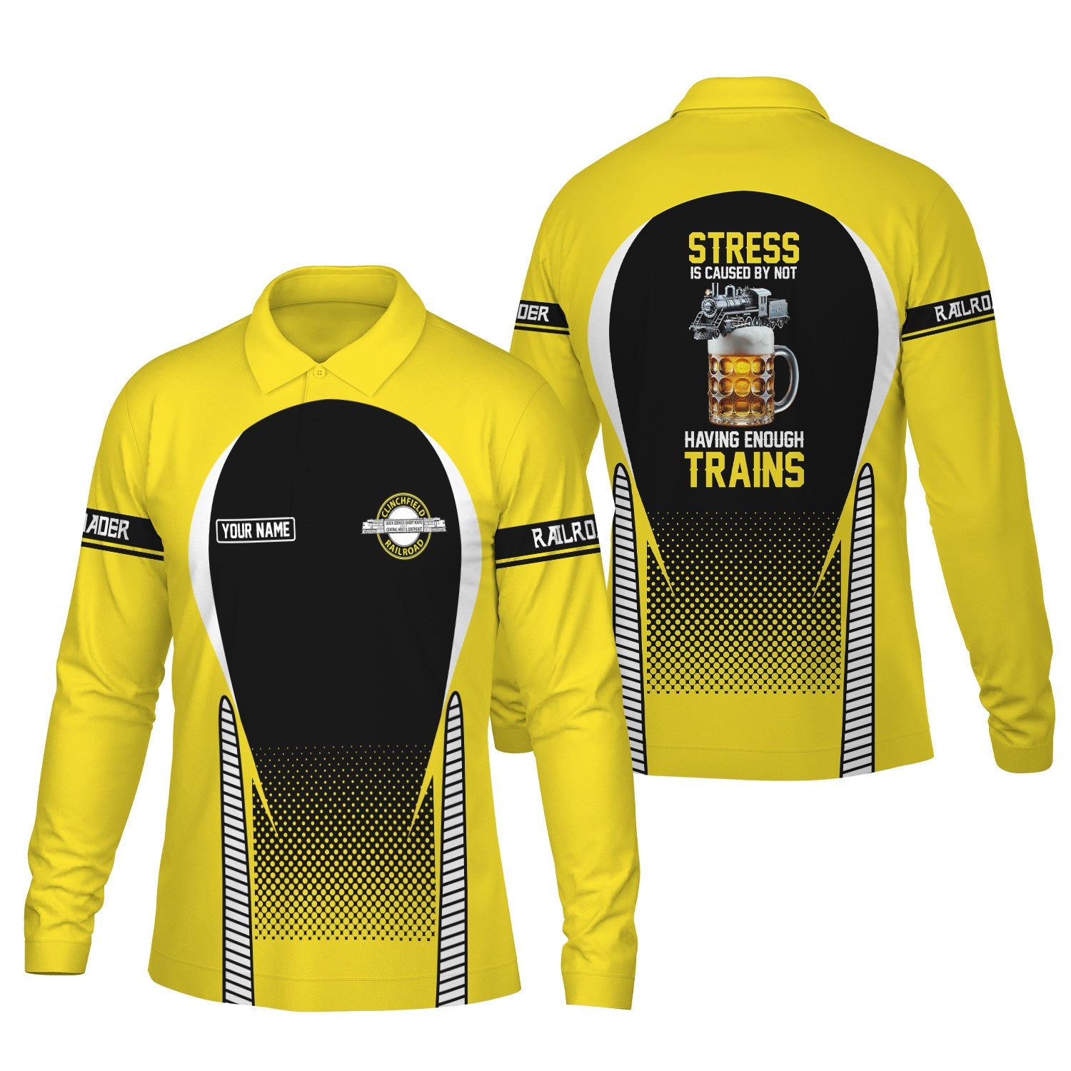 Railspirit Personalized Clinchfield Railroad Long Sleeve Polo Shirt Train Long Sleeve Polo Shirt Gift Idea For Train Lover