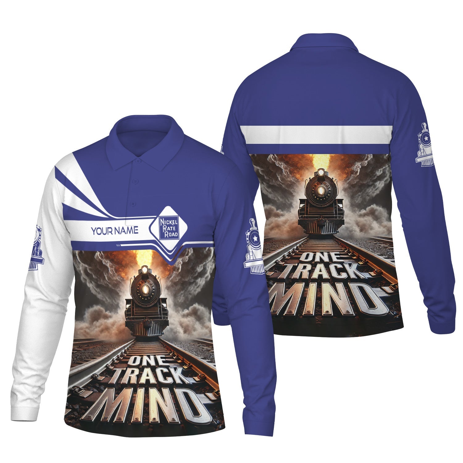 Railspirit Personalized New York, Chicago and St. Louis Railroad Long Sleeve Polo Shirt One Track Mind Nickel Plate Road Train Printed Shirt