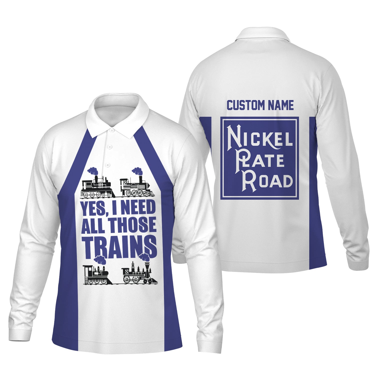 Railspirit Custom Name New York, Chicago and St. Louis Railroad Long Sleeve Polo Shirt Yes I Need All Those Train Nickel Plate Road Printed Shirt