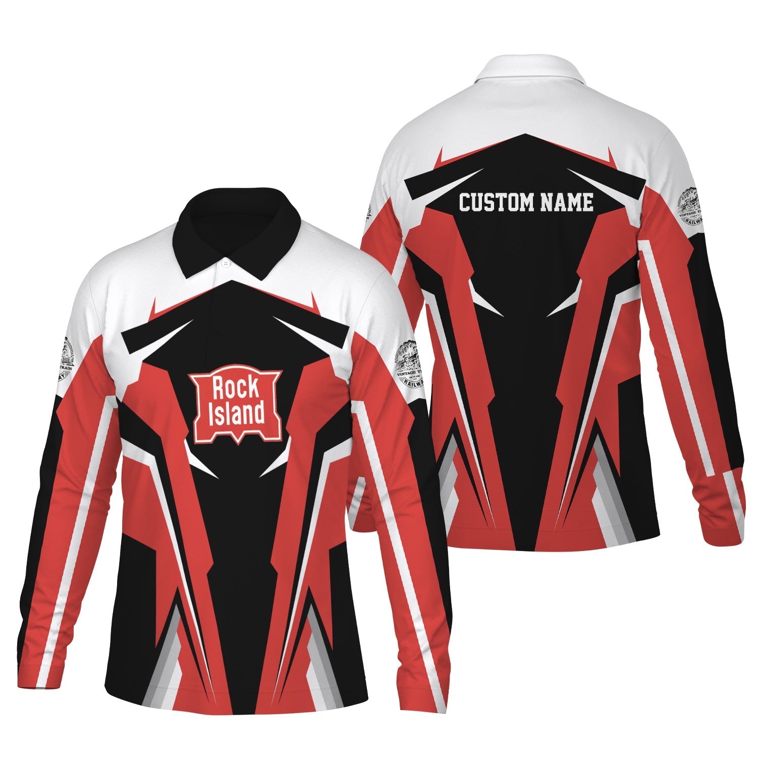 Railspirit Personalized Chicago, Rock Island and Pacific Railroad Long Sleeve Polo Shirt Rock Island Railroad Strong Line Train Long Sleeve Polo Shirt Gift Idea For Train Lover