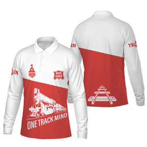 Railspirit Custom Name Chicago, Rock Island and Pacific Railroad Long Sleeve Polo Shirt One Track Mind Rock Island Railroad Printed Shirt