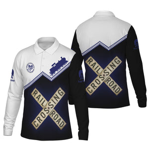 Railspirit Custom Name B&O Great States Railroad Long Sleeve Polo Shirt Railroad Crossing Printed Train Track Shirt