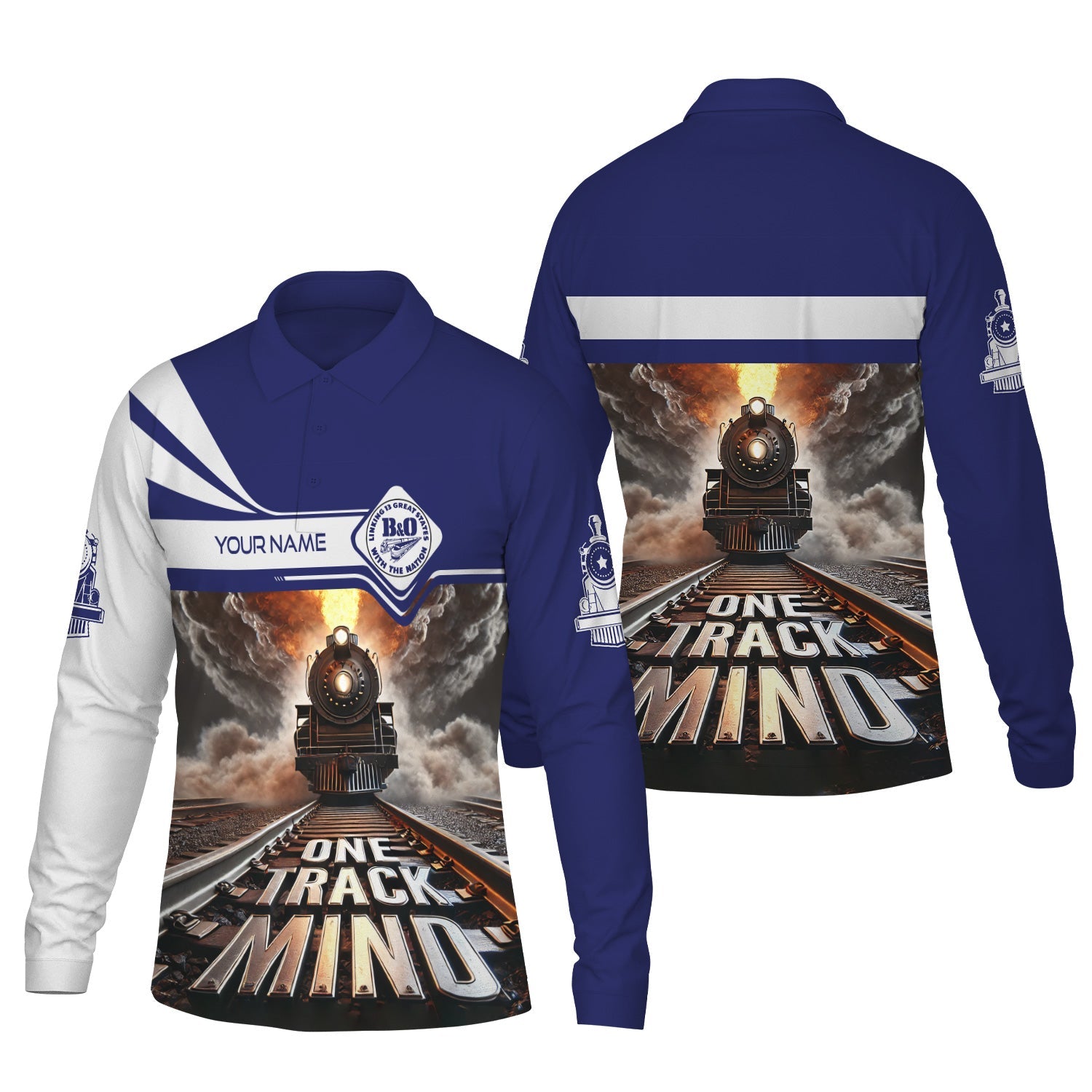 Railspirit Personalized B&O Great States Railroad Long Sleeve Polo Shirt One Track Mind Train Printed Shirt