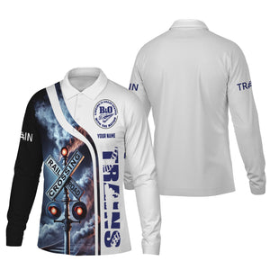 Railspirit Custom Name B&O Great States Railroad Long Sleeve Polo Shirt Railroad Crossing Sign Printed Shirt