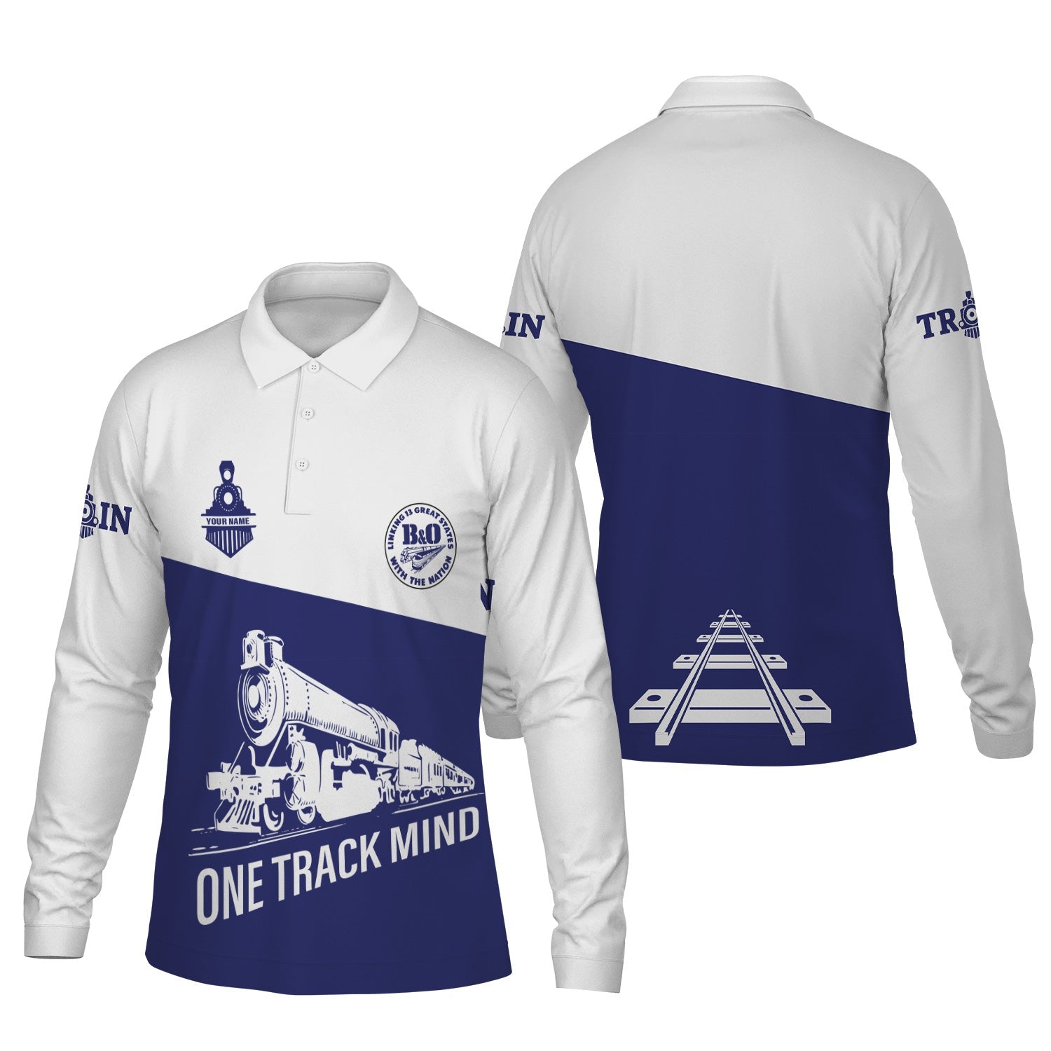 Railspirit Custom Name B&O Great States Railroad Long Sleeve Polo Shirt One Track Mind Printed Shirt