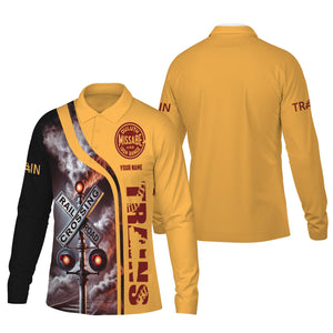 Railspirit Custom Name Duluth, Missabe, & Iron Range Railroad Long Sleeve Polo Shirt Railroad Crossing Sign Printed Shirt