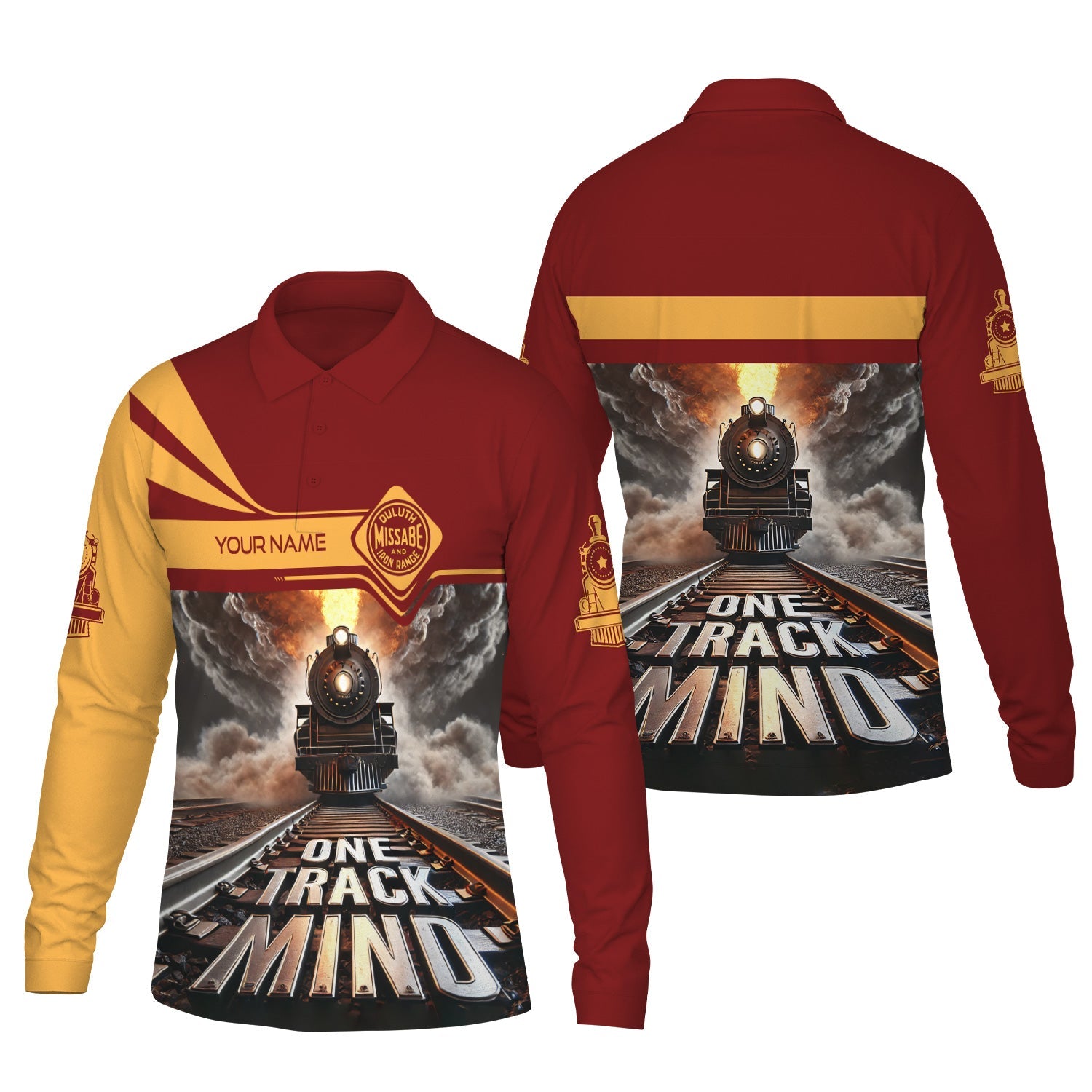 Railspirit Personalized Duluth, Missabe, & Iron Range Railroad Long Sleeve Polo Shirt One Track Mind Train Printed Shirt