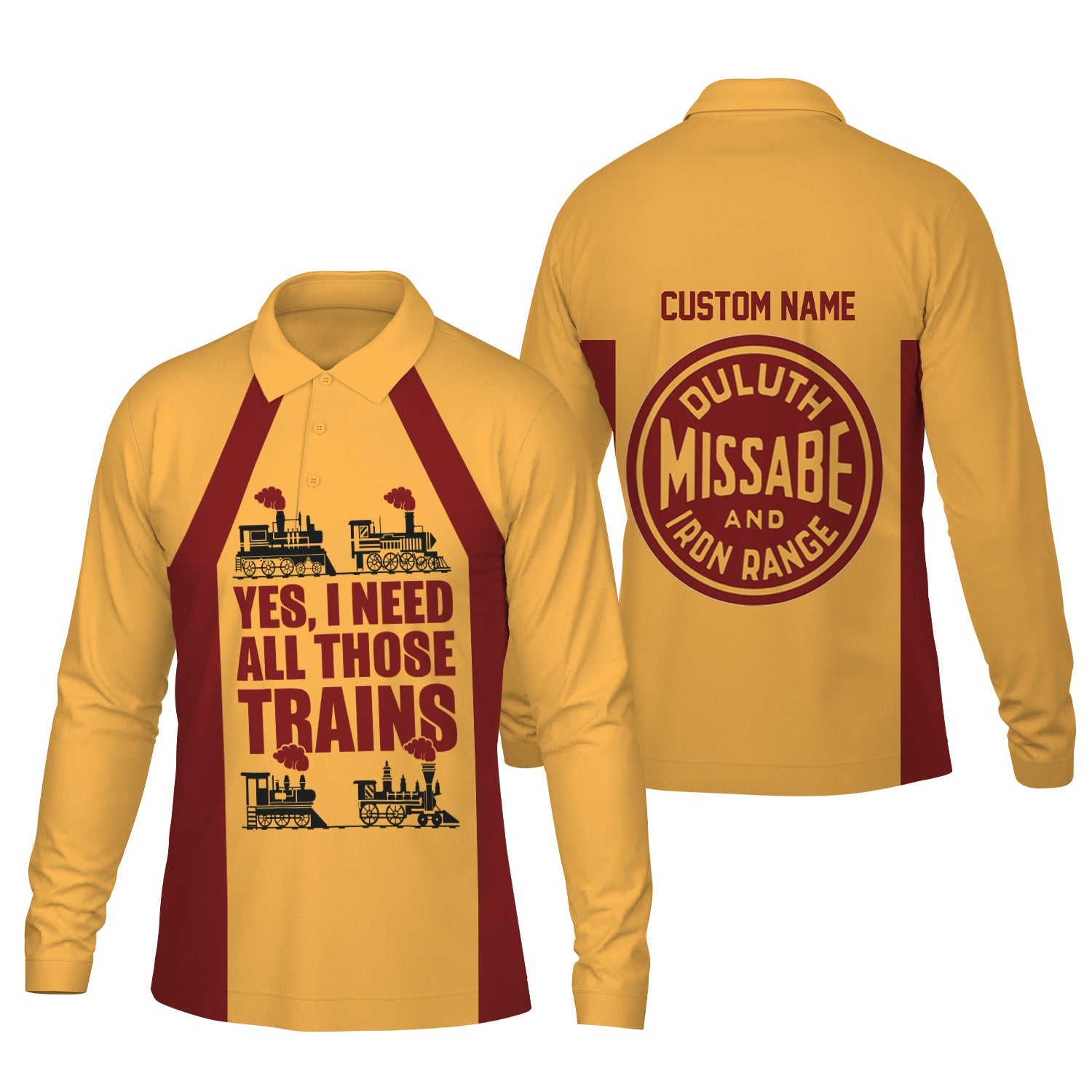 Railspirit Custom Name Duluth, Missabe, & Iron Range Railroad Long Sleeve Polo Shirt Yes I Need All Those Train Printed Shirt