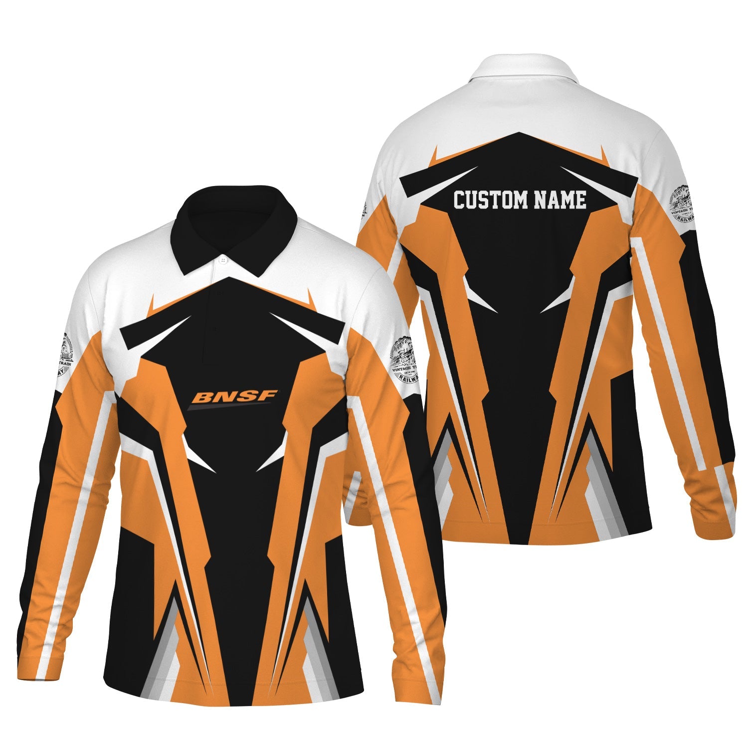 Railspirit Personalized BNSF Railway Long Sleeve Polo Shirt Strong Line Train Long Sleeve Polo Shirt Gift Idea For Train Lover