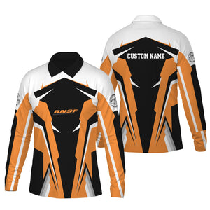 Railspirit Personalized BNSF Railway Long Sleeve Polo Shirt Strong Line Train Long Sleeve Polo Shirt Gift Idea For Train Lover