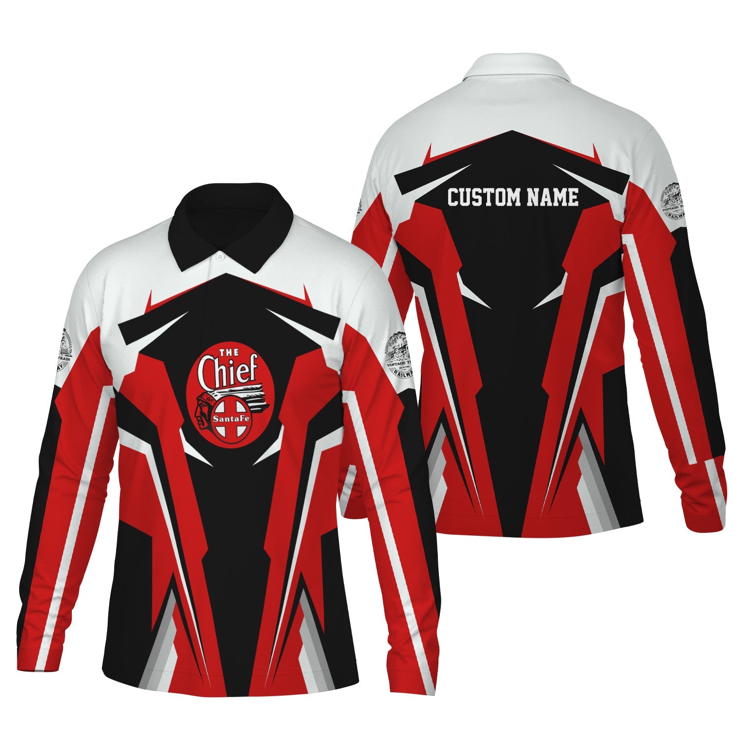 Railspirit Personalized The Chief Santa Fe Railroad Long Sleeve Polo Shirt Strong Line Train Long Sleeve Polo Shirt Gift Idea For Train Lover