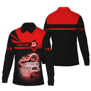 Railspirit Custom Name Katy Railroad Long Sleeve Polo Shirt Train Ticket Printed Shirt