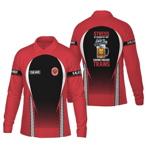 Railspirit Personalized Pacific Electric Railroad Long Sleeve Polo Shirt Train Long Sleeve Polo Shirt Gift Idea For Train Lover