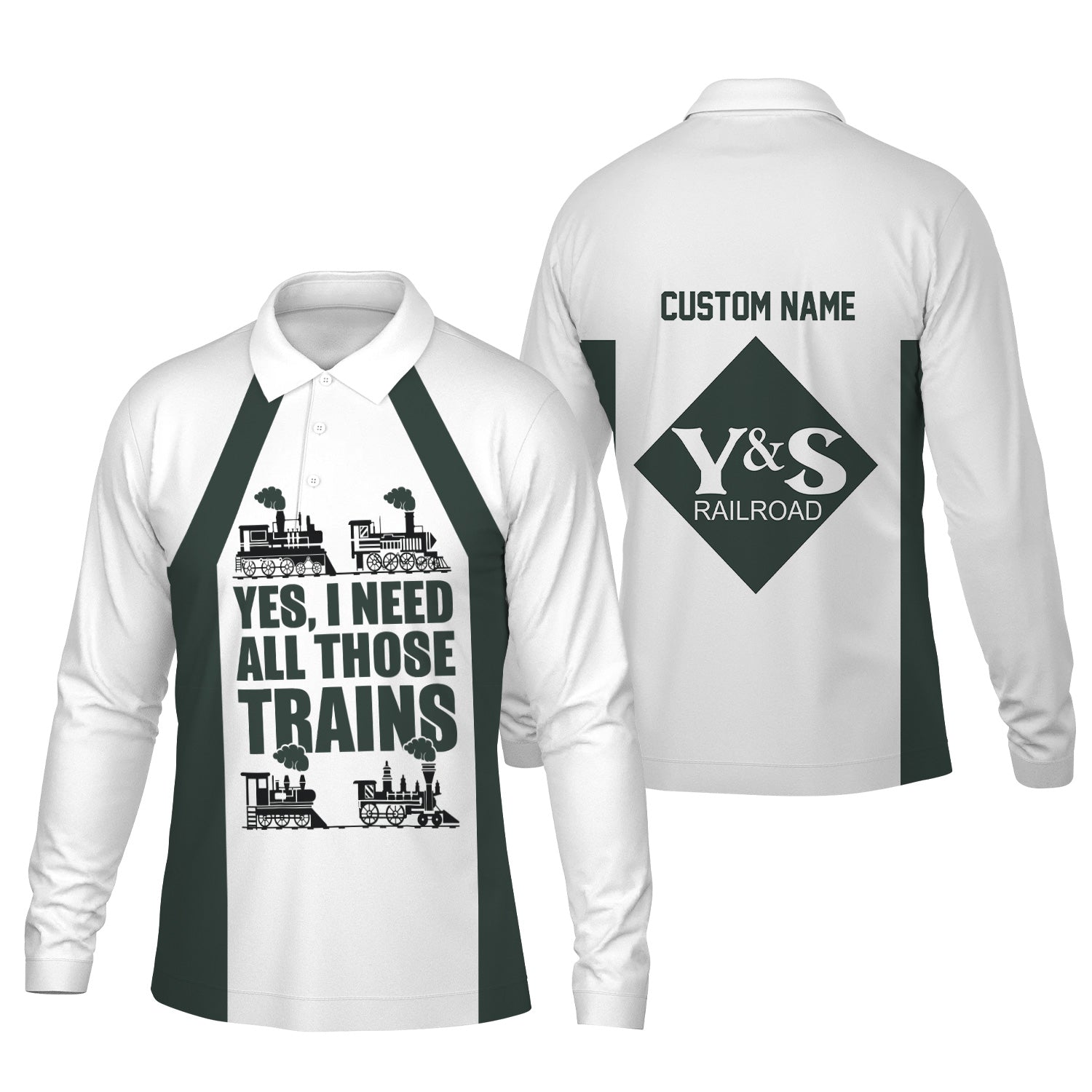 Railspirit Custom Name Youngstown & Southern Railroad Long Sleeve Polo Shirt Yes I Need All Those Train Printed Shirt