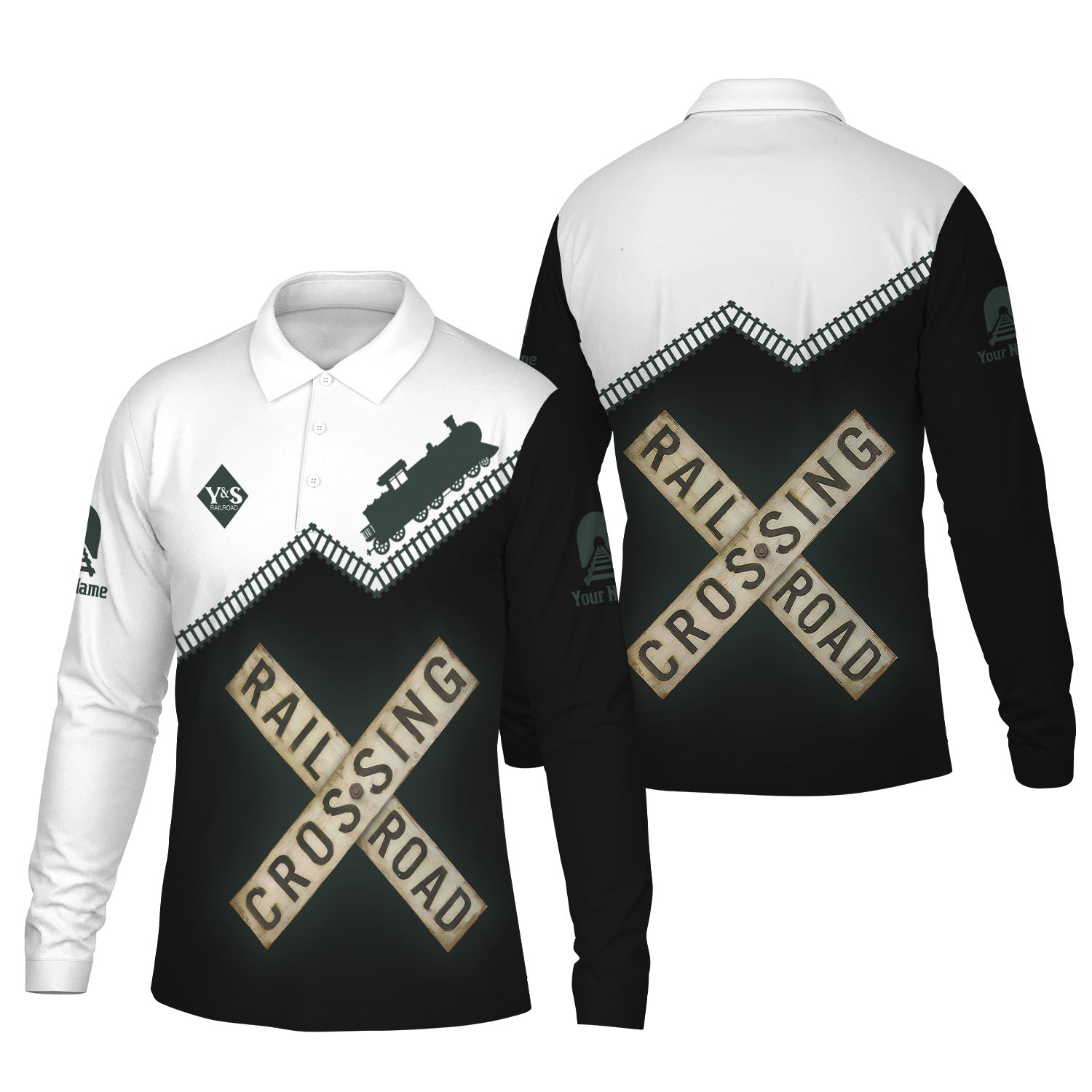 Railspirit Custom Name Youngstown & Southern Railroad Long Sleeve Polo Shirt Railroad Crossing Printed Train Track Shirt