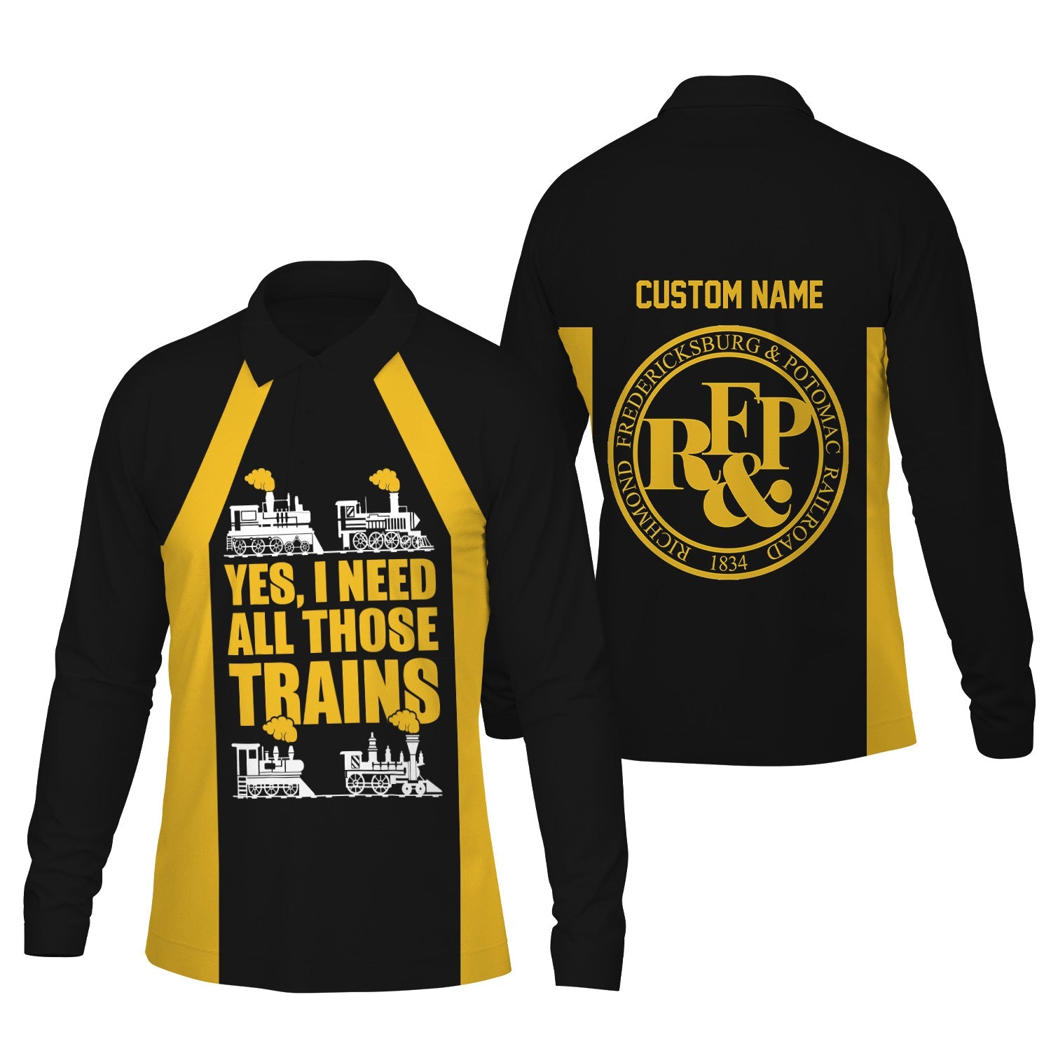Railspirit Custom Name Richmond, Fredericksburg And Potomac Railroad Long Sleeve Polo Shirt Yes I Need All Those Train Printed Shirt