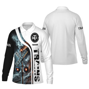 Railspirit Custom Name Detroit Toledo And Ironton Railroad Long Sleeve Polo Shirt Railroad Crossing Sign Printed Shirt