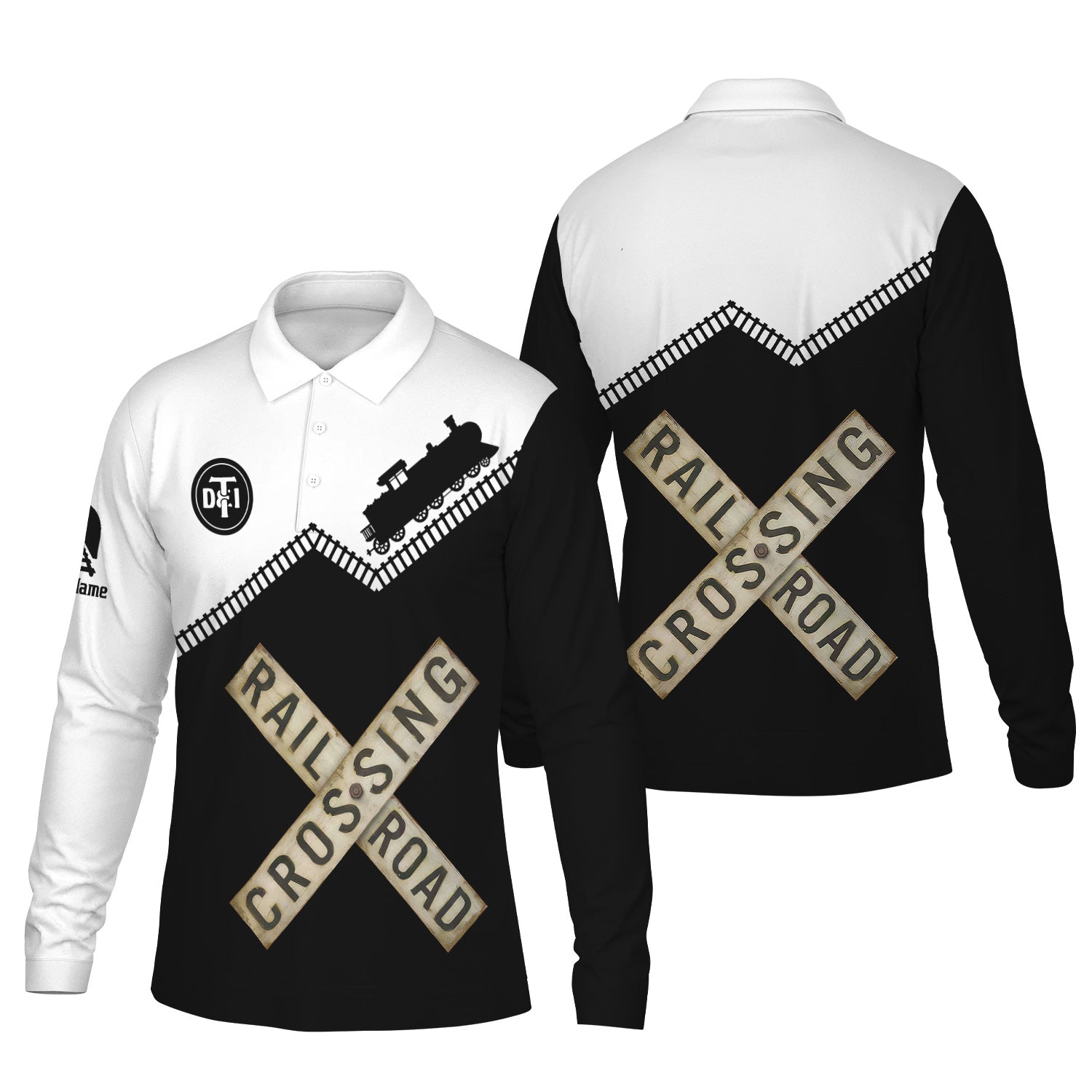 Railspirit Custom Name Detroit Toledo And Ironton Railroad Long Sleeve Polo Shirt Railroad Crossing Printed Train Track Shirt