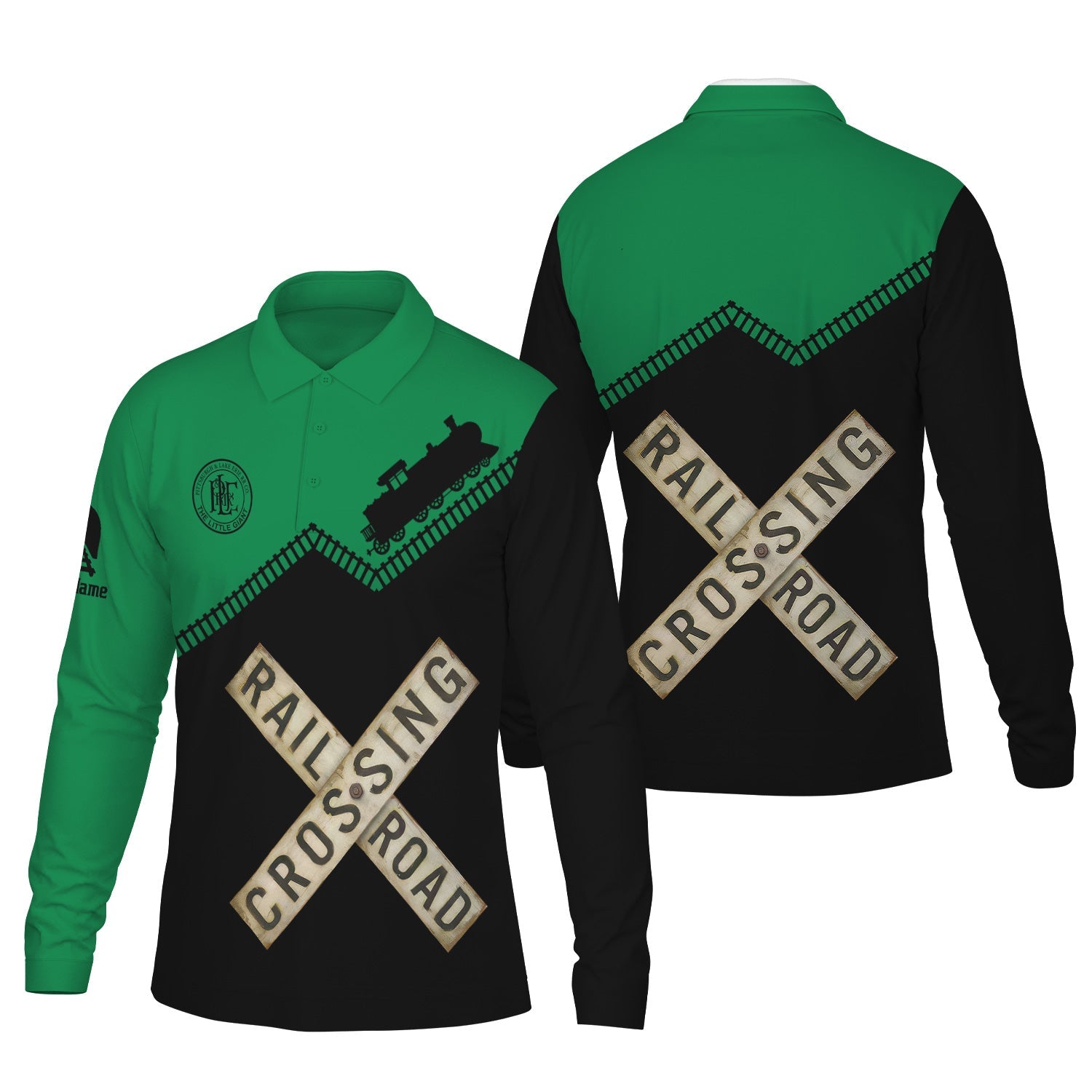 Railspirit Custom Name Pittsburgh And Lake Erie Railroad Long Sleeve Polo Shirt Railroad Crossing Printed Train Track Shirt