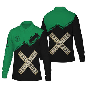 Railspirit Custom Name Pittsburgh And Lake Erie Railroad Long Sleeve Polo Shirt Railroad Crossing Printed Train Track Shirt