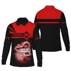Railspirit Custom Name Monongahela Railroad Long Sleeve Polo Shirt Train Ticket Printed Shirt