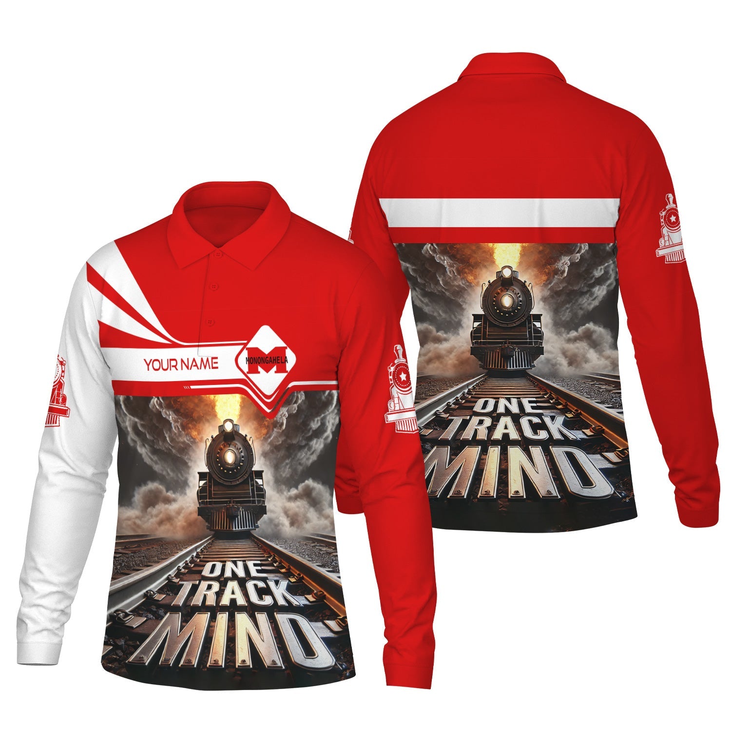 Railspirit Personalized Monongahela Railroad Long Sleeve Polo Shirt One Track Mind Train Printed Shirt