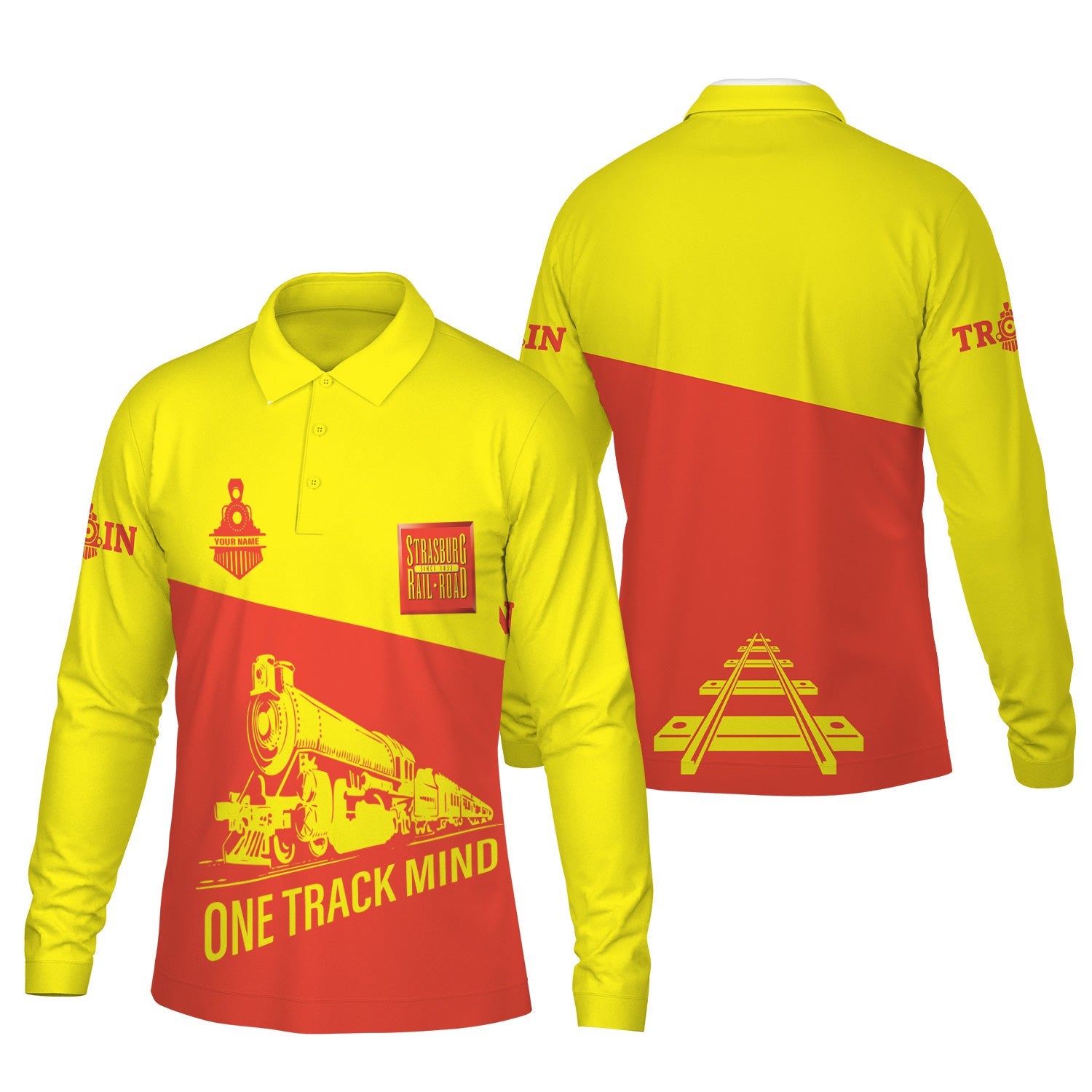 Railspirit Custom Name Strasburg Railroad Long Sleeve Polo Shirt One Track Mind Printed Shirt