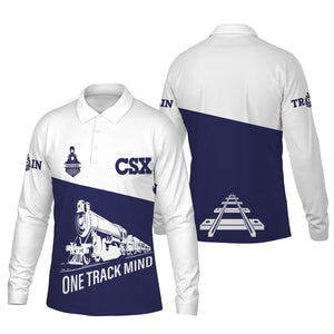 Railspirit Custom Name CSX Transportation Railroad Long Sleeve Polo Shirt One Track Mind Printed Shirt