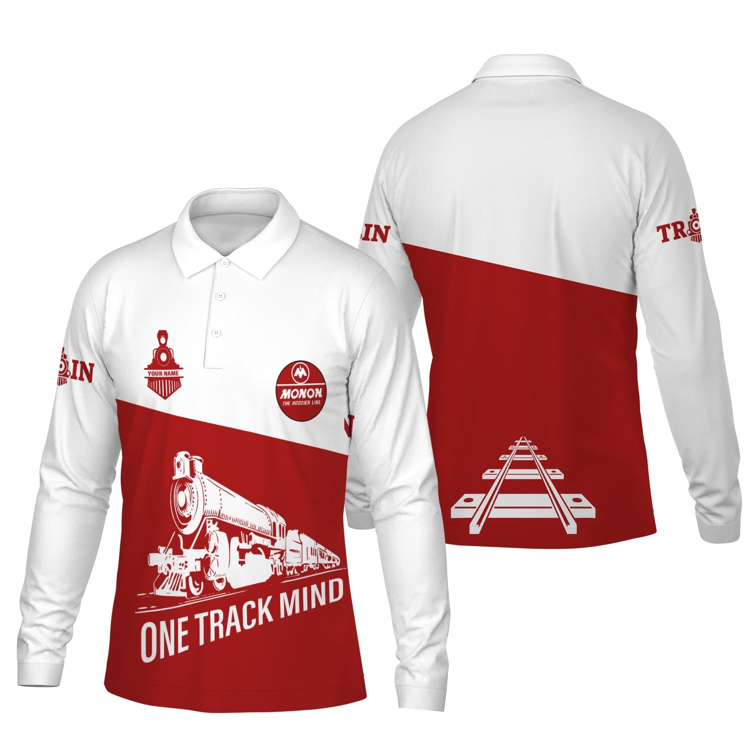 Railspirit Custom Name Monon Railroad Long Sleeve Polo Shirt One Track Mind Printed Shirt