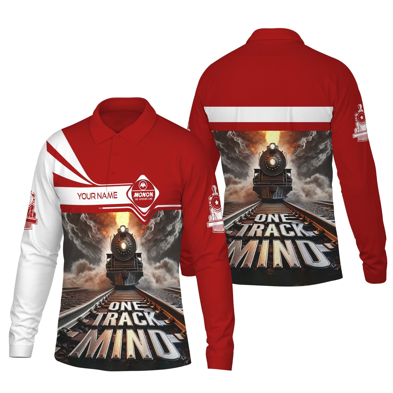 Railspirit Personalized Monon Railroad Long Sleeve Polo Shirt One Track Mind Train Printed Shirt