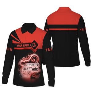 Railspirit Custom Name Canadian National Railroad Long Sleeve Polo Shirt Train Ticket Printed Shirt