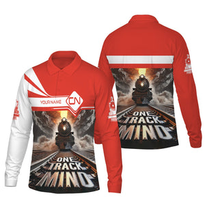 Railspirit Personalized Canadian National Railroad Long Sleeve Polo Shirt One Track Mind Train Printed Shirt