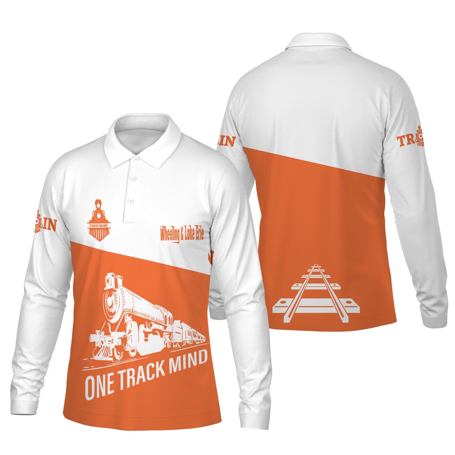 Railspirit Custom Name Wheeling And Lake Erie Railroad Long Sleeve Polo Shirt One Track Mind Printed Shirt