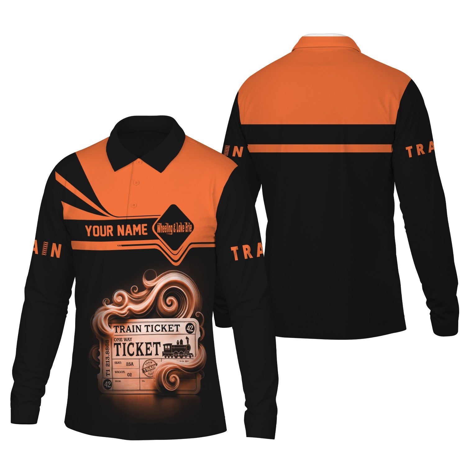 Railspirit Custom Name Wheeling And Lake Erie Railroad Long Sleeve Polo Shirt Train Ticket Printed Shirt