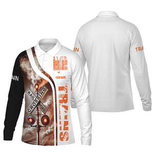 Railspirit Custom Name Wheeling And Lake Erie Railroad Long Sleeve Polo Shirt Railroad Crossing Sign Printed Shirt