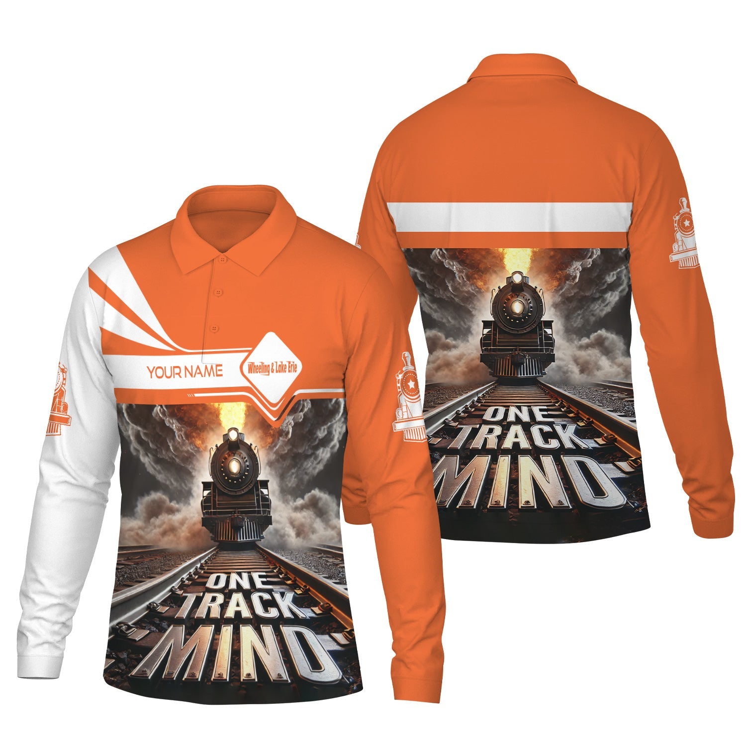 Railspirit Personalized Wheeling And Lake Erie Railroad Long Sleeve Polo Shirt One Track Mind Train Printed Shirt