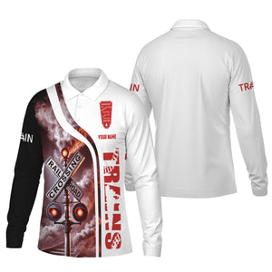 Railspirit Custom Name Bangor And Aroostook Railroad Long Sleeve Polo Shirt Railroad Crossing Sign Printed Shirt