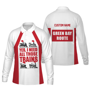 Railspirit Custom Name Green Bay & Western Railroad Long Sleeve Polo Shirt Yes I Need All Those Train Printed Shirt