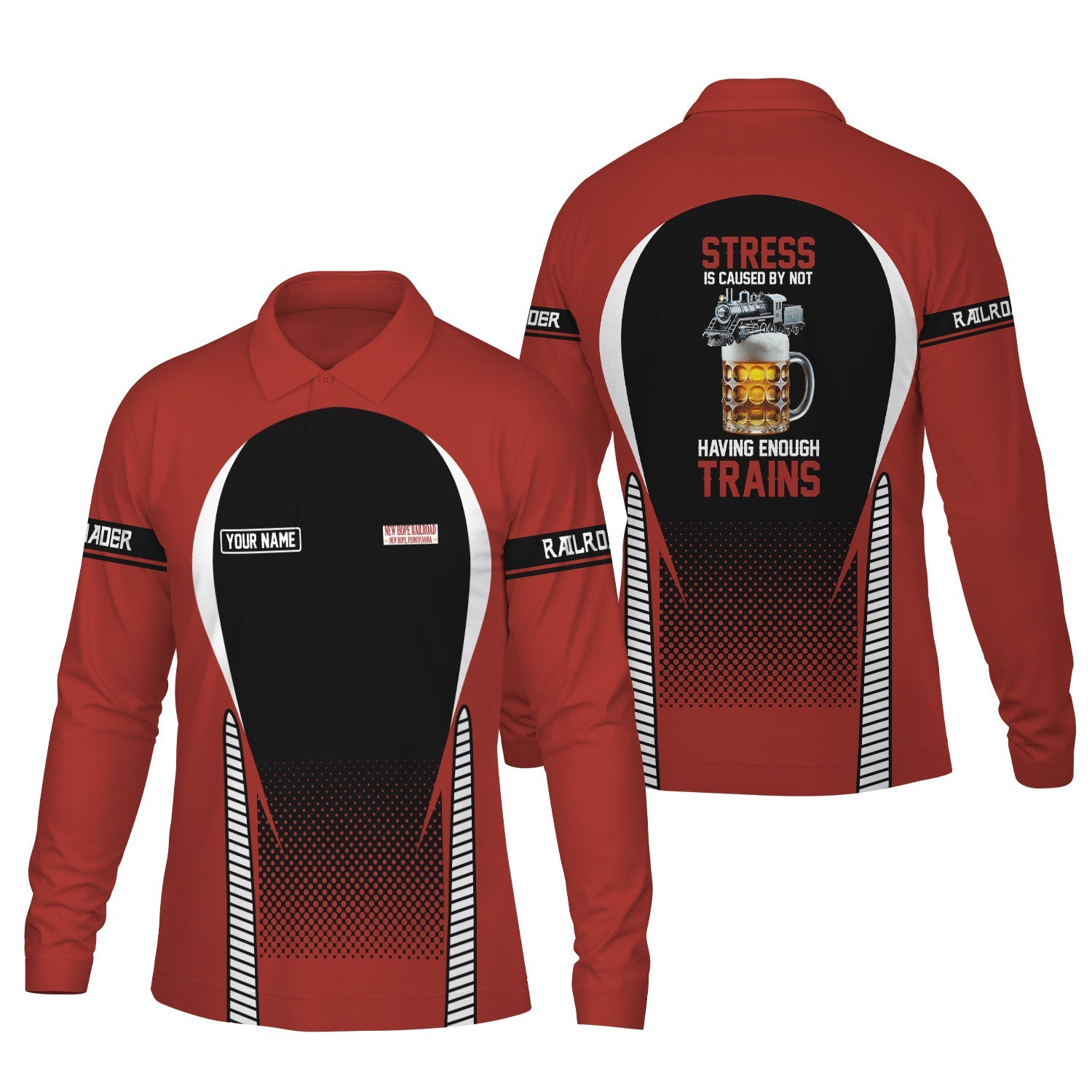 Railspirit Personalized New Hope Railroad Long Sleeve Polo Shirt Train Long Sleeve Polo Shirt Gift Idea For Train Lover