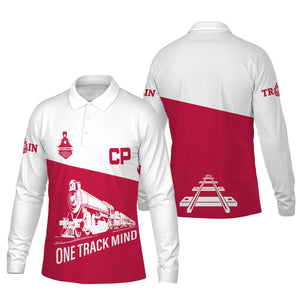 Railspirit Custom Name Canadian Pacific Railroad Long Sleeve Polo Shirt One Track Mind Printed Shirt