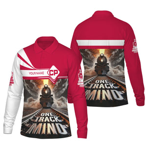 Railspirit Personalized Canadian Pacific Railroad Long Sleeve Polo Shirt One Track Mind Train Printed Shirt