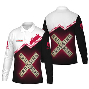 Railspirit Custom Name Fleischmann And Western Railroad Long Sleeve Polo Shirt Railroad Crossing Printed Train Track Shirt