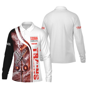 Railspirit Custom Name Fleischmann And Western Railroad Long Sleeve Polo Shirt Railroad Crossing Sign Printed Shirt