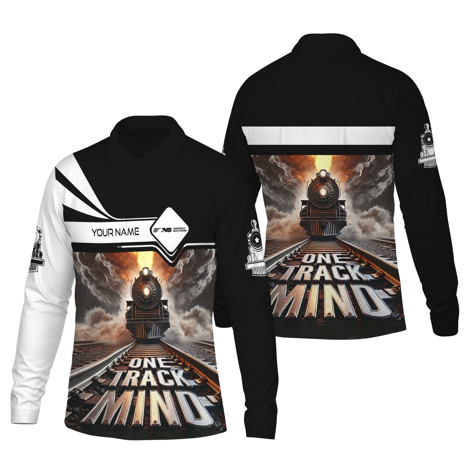 Railspirit Personalized Norfolk Southern Railway Long Sleeve Polo Shirt One Track Mind Train Printed Shirt