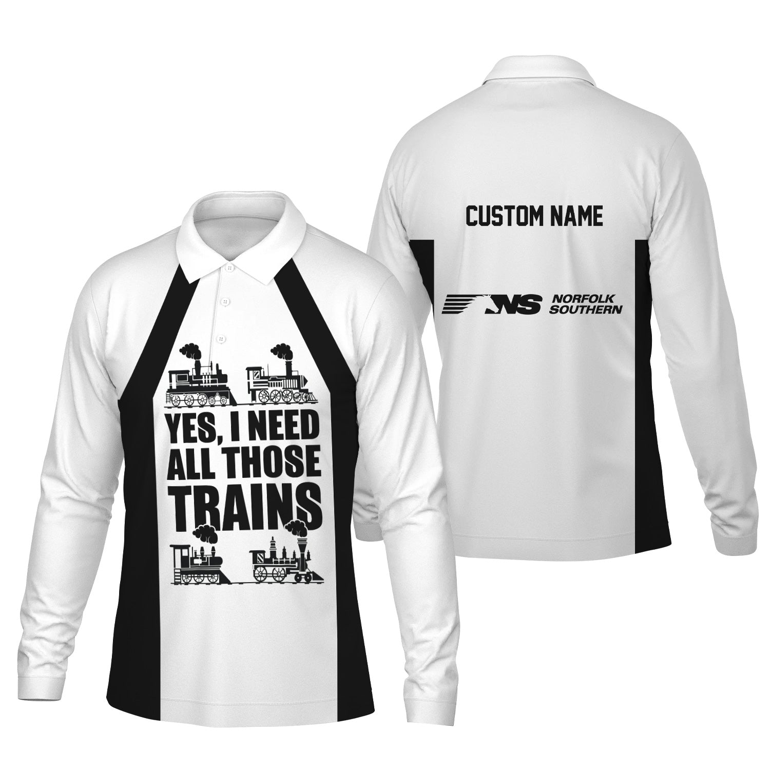 Railspirit Custom Name Norfolk Southern Railway Long Sleeve Polo Shirt Yes I Need All Those Train Printed Shirt
