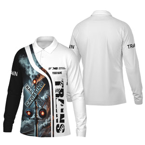 Railspirit Custom Name Norfolk Southern Railway Long Sleeve Polo Shirt Railroad Crossing Sign Printed Shirt